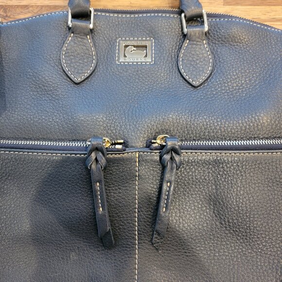 Dooney & Bourke Dillen Satchel Navy Pebbled Leather Double Pocket Hobo Bag - Picture 5 of 15
